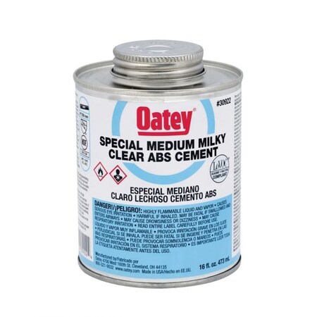 Oatey ABS Solvent Cement, Special Low VOC, 16 oz, Liquid, Milky Clear, Solvent 30922
